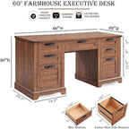 Bureau exécutif Farmhouse 60, bureau en bois pour la maison, bureau d'ordinateur