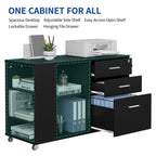 Classeur latéral mobile en bois avec station de charge verrouillable, compatible avec les dossiers de format A4, Lettre et Légal